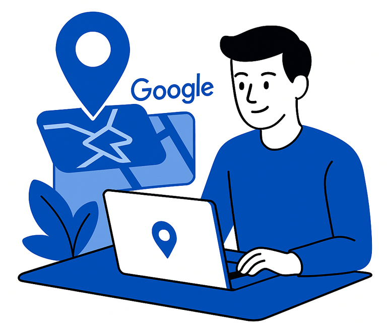 Homme avec un ordinateur qui modifie le référencement sur Google