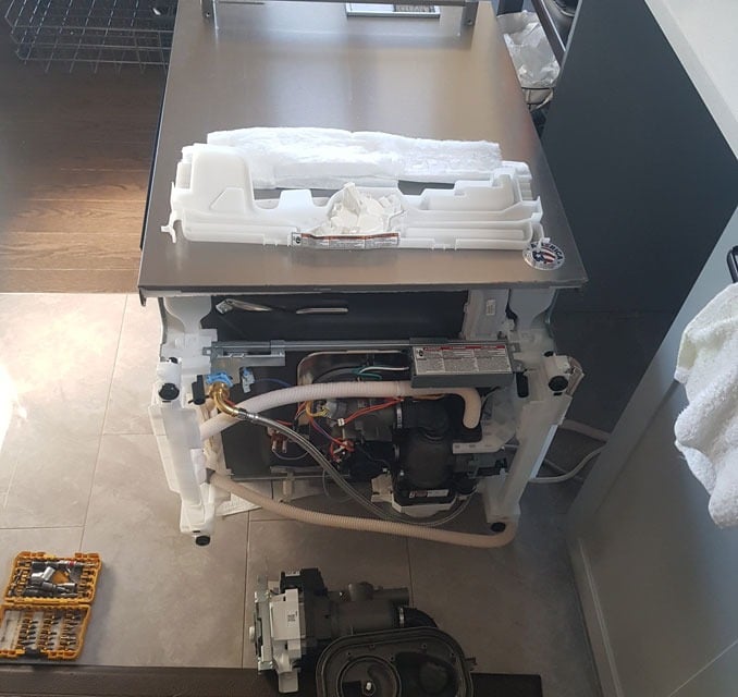 New dishwasher is unpacked for installation