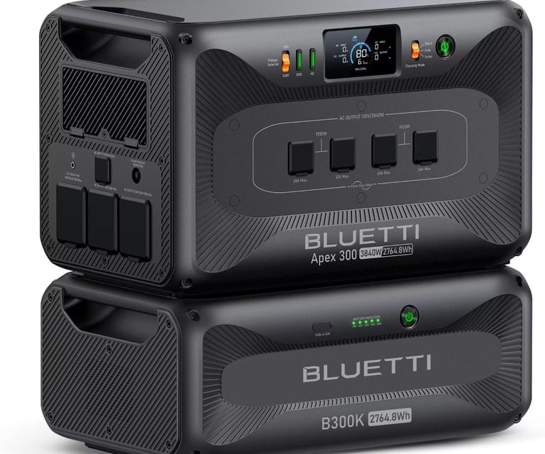 A compact, portable power station with a digital display and multiple output ports.