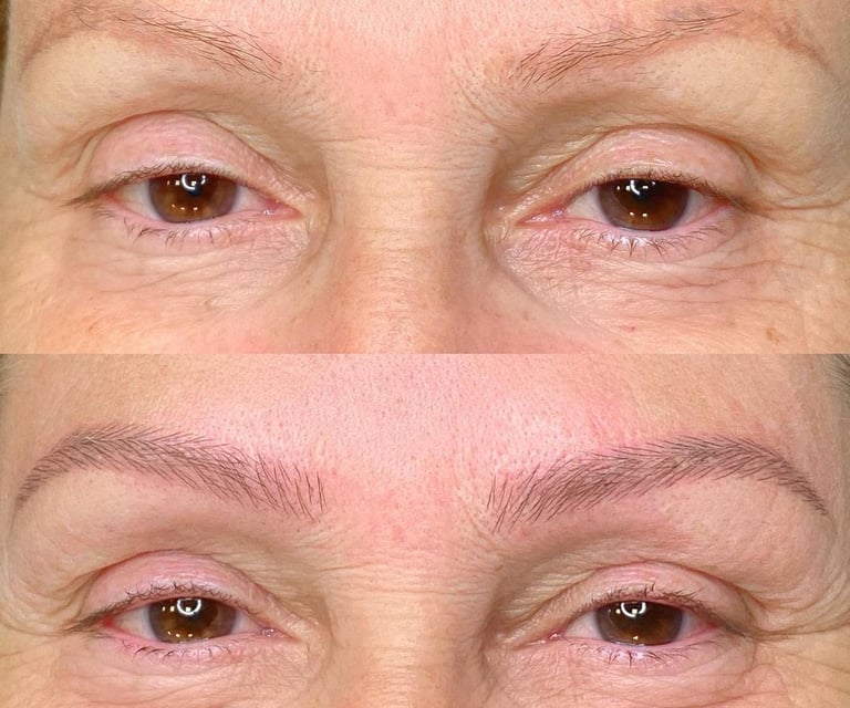 a woman with a large forehead and eyebrows nanoblanding