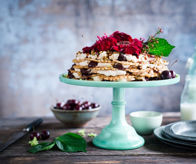 Layer cake sitting on a cake stand