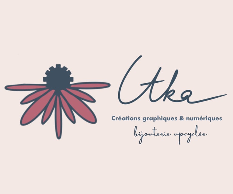 itka logo for graphic design and upcycled jewelry featuring a stylized flower icon.