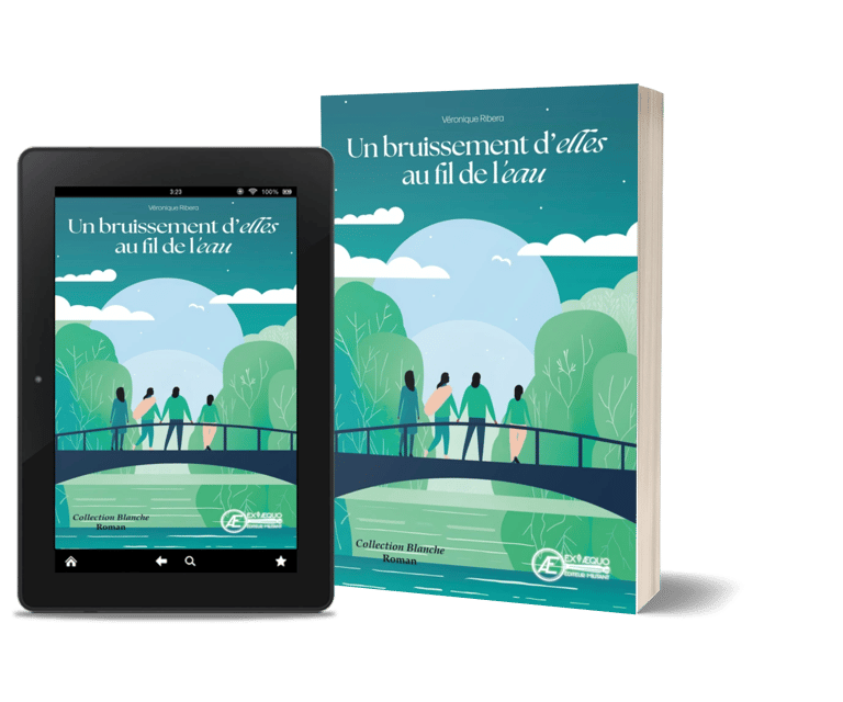 Mockup du roman feel-good "Un bruissement d'elles au fil de l'eau" - Véronique Ribera.