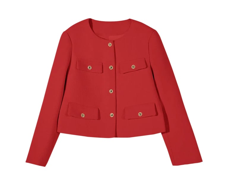 red Cropped Tweed Blazer Jacket for women