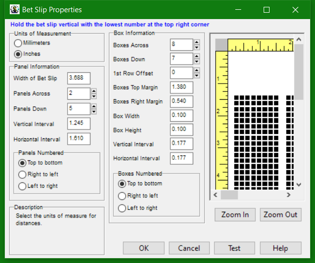 Bet Slip Properties window in Lotto Pro lottery software.