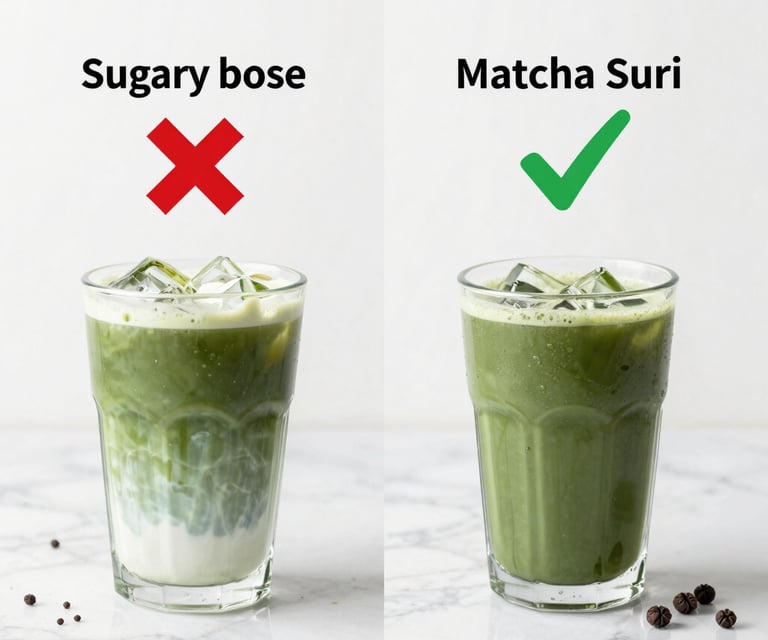Woman enjoying matcha latte weight loss results with Matcha Suri natural good weight loss drink