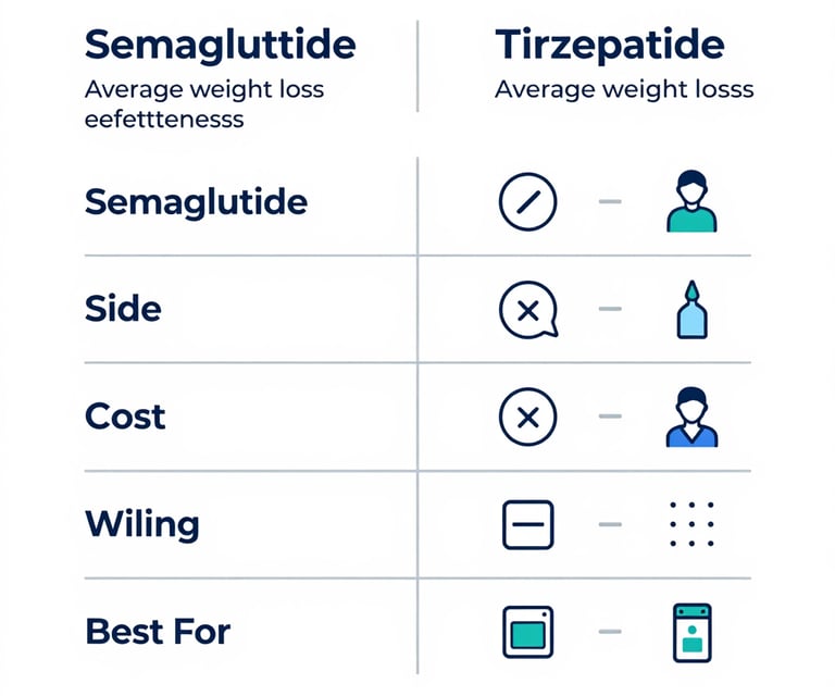 Semaglutide vs tirzepatide which is better comparison chart showing Yucca Health options