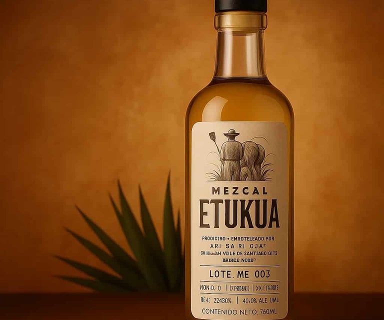 Contraetiqueta de mezcal mostrando información detallada de productor, número de lote y registros 