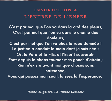 Inscription sur la porte de l'Enfer dans la Divine comédie de Dante