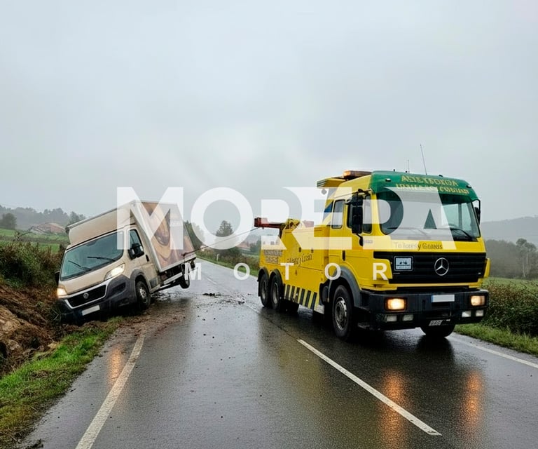 Grúa de asistencia en carreteras rescatando camión