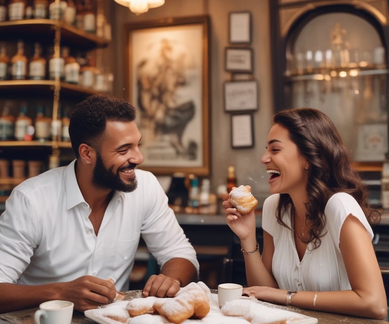 A plate of warm, golden beignets dusted with powdered sugar at Old Town Swirl.