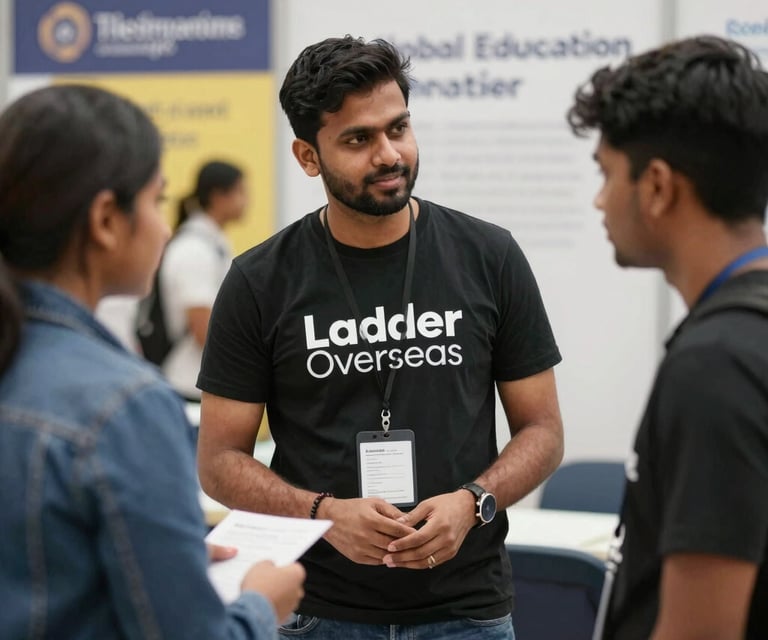 Indian student attentively discussing career options with a consultant in a modern office.