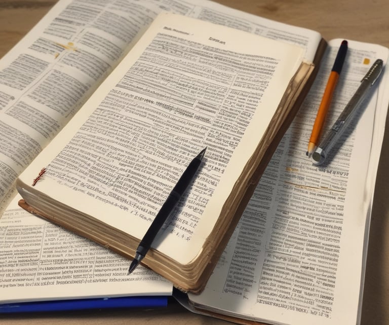 Open textbooks and study notebooks with pens and pencils on a wooden desk for academic research.