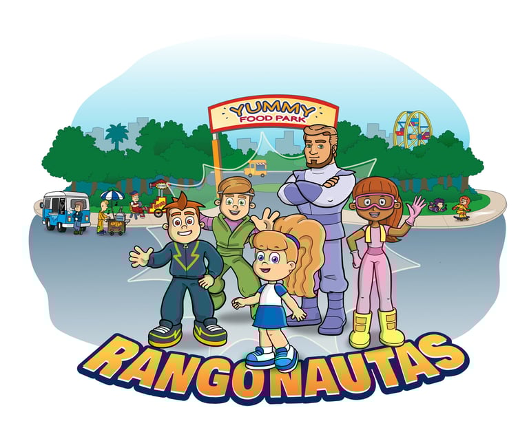 a family of four children standing in front of a sign that says ranganoua