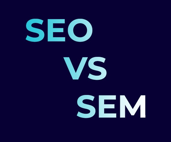 a blue background with the words seo versus sem
