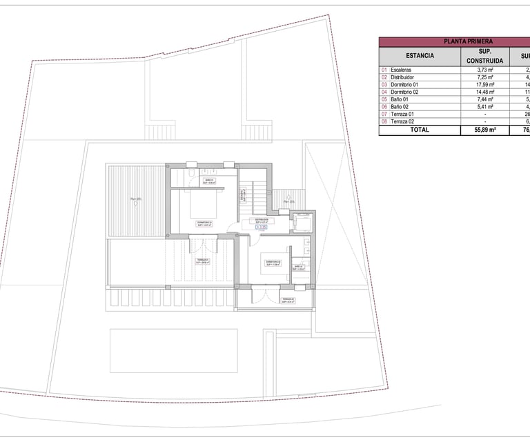 plano de planta primera villas terrazas de la exótica