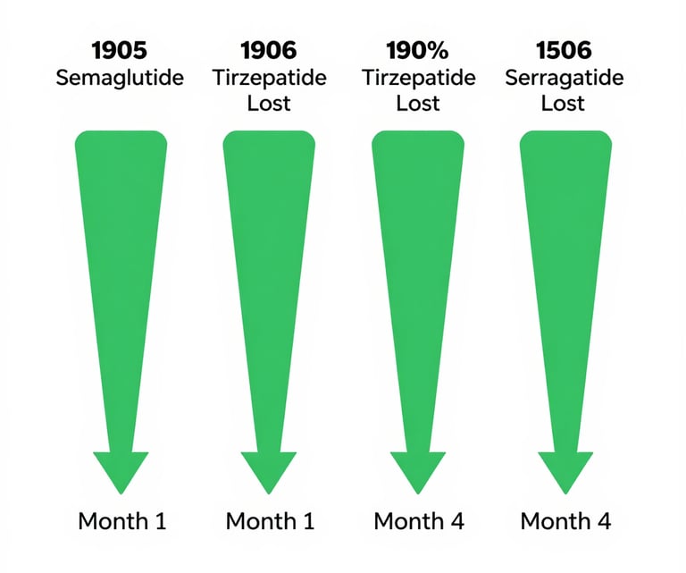 TMates semaglutide tirzepatide weight loss results monthly milestone showing 33 pounds in 4 months