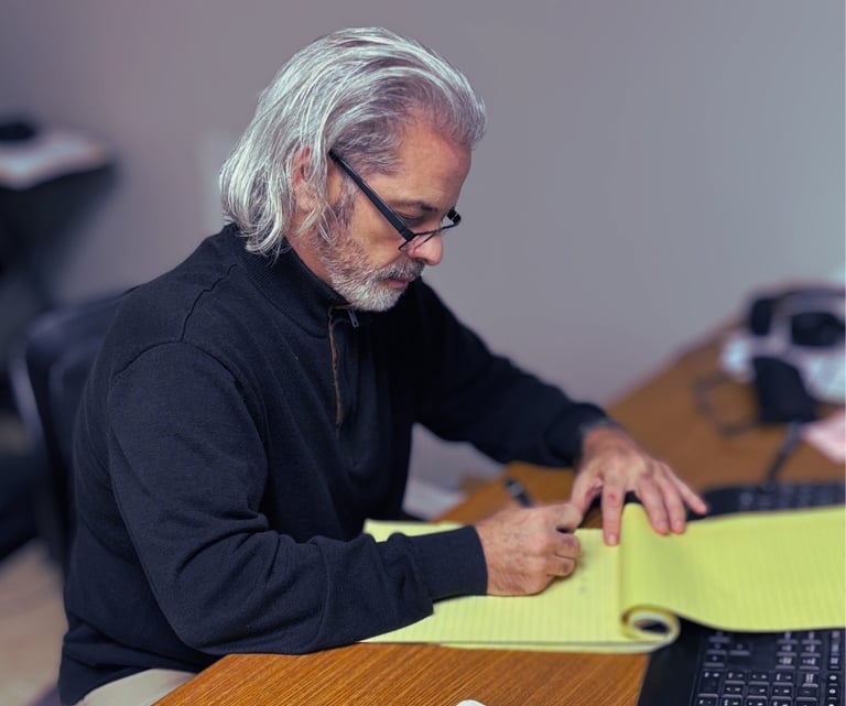 A.J. Marinello sitting at his desk