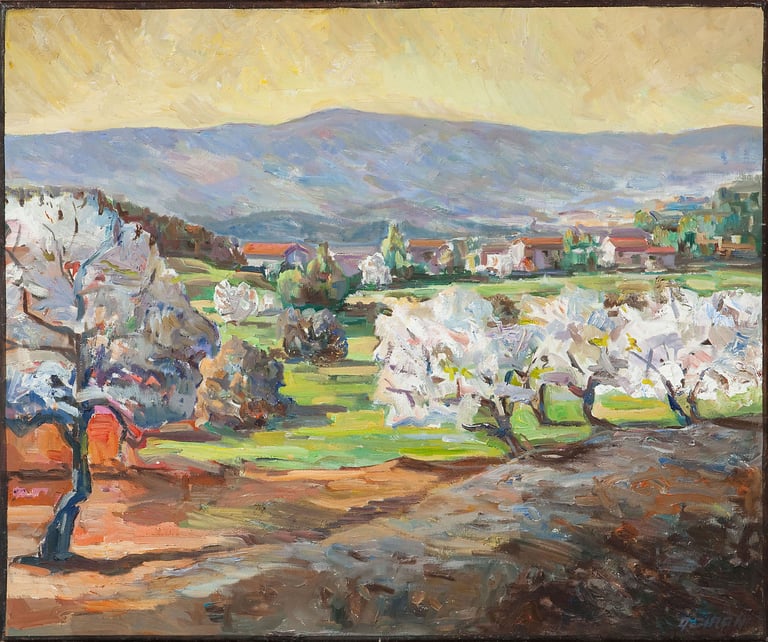Almendros, óleo sobre lienzo del artista pintor Argi Girón. Almond trees oil canvas artist painter