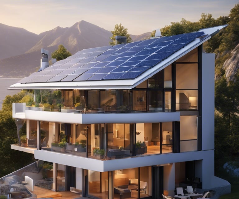Dům se střechou ze solárních panelů využívající solární energii pro svůj domov.