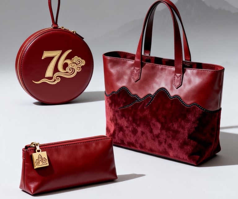 Splendid Rivers & Mountains" GWP collection, featuring an embroidered red velvet tote bag.