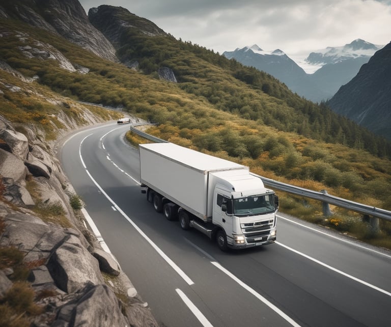 a truck driving down a mountain road