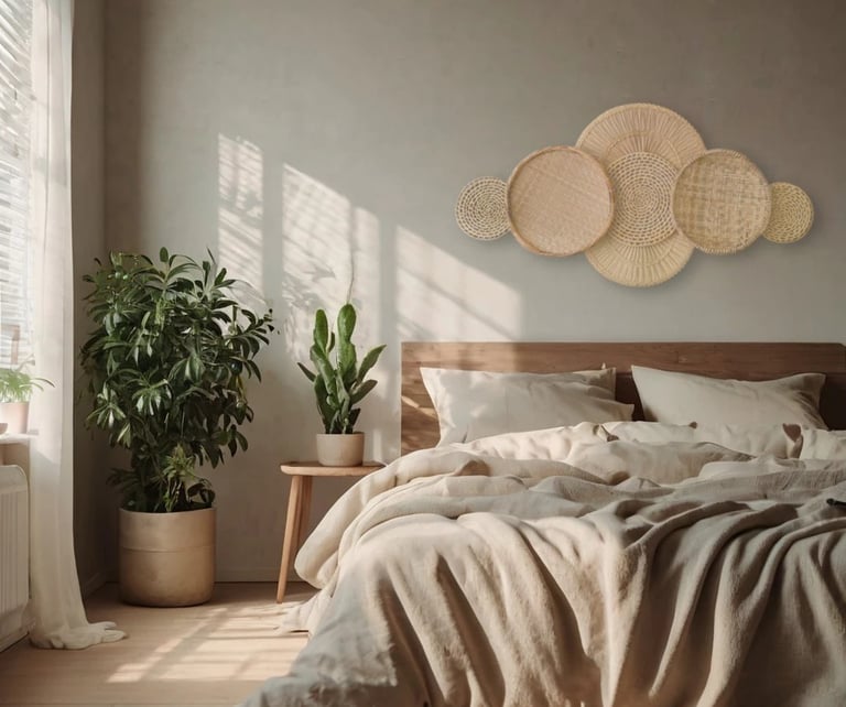 Decoração Parede Boho Composição Cestos de Palha