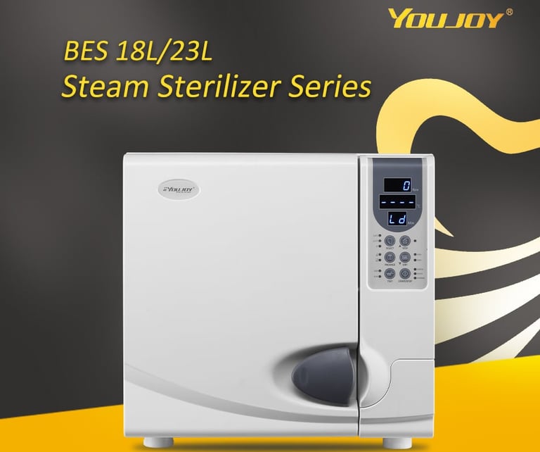 Youjoy BES 18L and 23L steam sterilizer autoclave for medical and dental instrument disinfection.