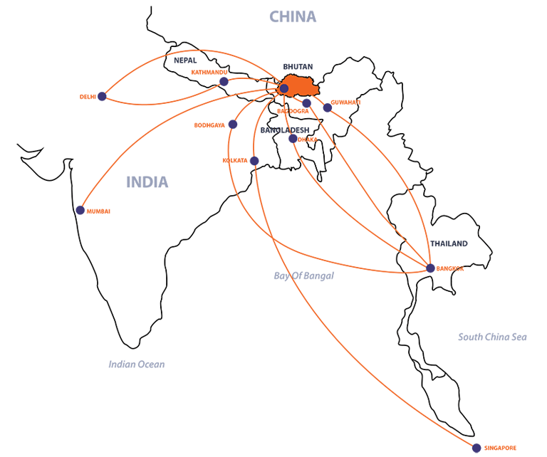 map-of-bhutan-with-its-points-for-entry-and-exit-by-air-travel