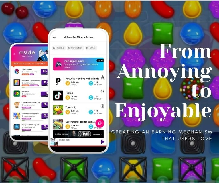 two mobile app screenshots symbolizing the game experience advancement of Mode thanks to APPearl