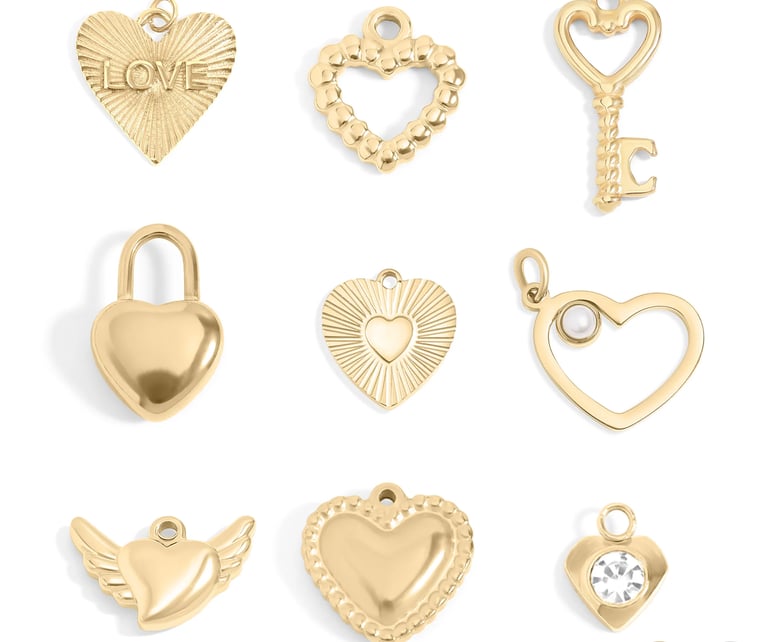 18K Gold PVD Stainless Steel Heart Charms