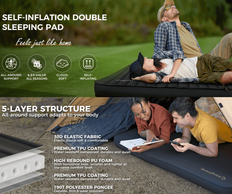 couples using a KingCamp Double Sleeping Pad for comfortable glamping