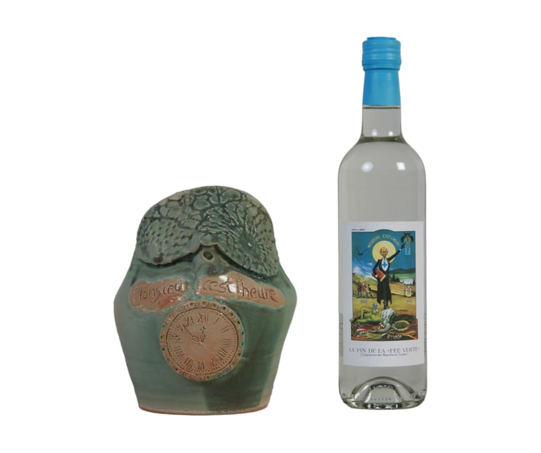 Pot en grès de l'absintherie Guilloud du val de travers Coffret avec bouteille possible
