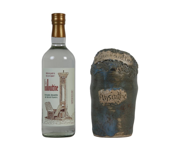 Pot en grès de l'absintherie Guilloud du val de travers Coffret avec bouteille possible