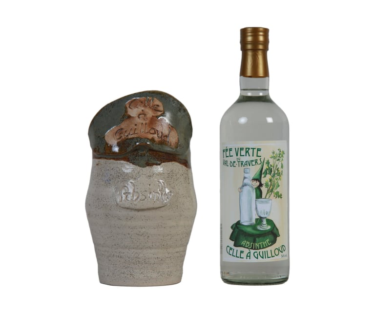 Pot en grès de l'absintherie Guilloud du val de travers Coffret avec bouteille possible