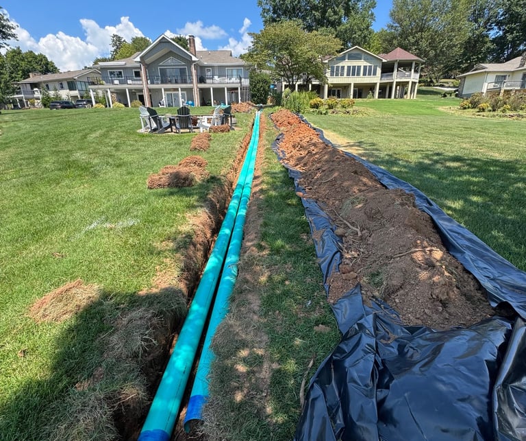 drainage pipe in a trench