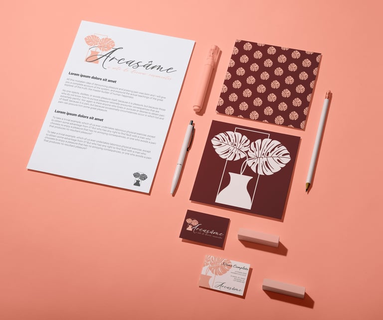 mockup de papelaria institucional da marca arcasame