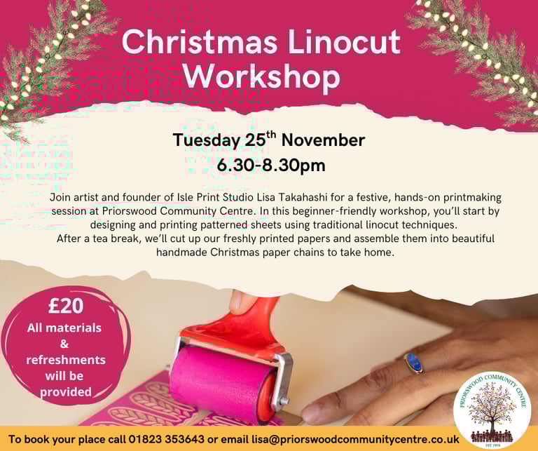 Christmas linocut workshop with Lisa Takahashi Isle Print Studioi 