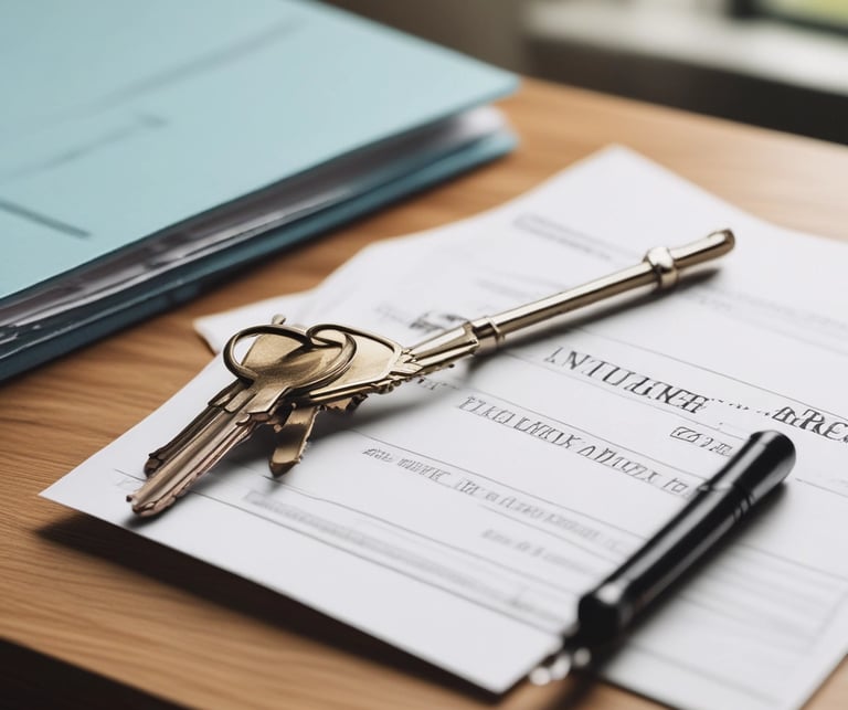 A calm office space with earthy blue tones and a moonstone centerpiece on the desk.