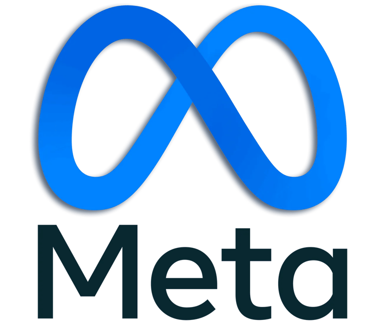 A blue sideways-turned number 8 representing the infinity symbol, with the word 'Meta' written 