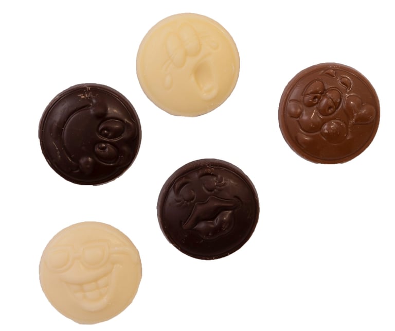Chocolade smileys wit, melk en puur