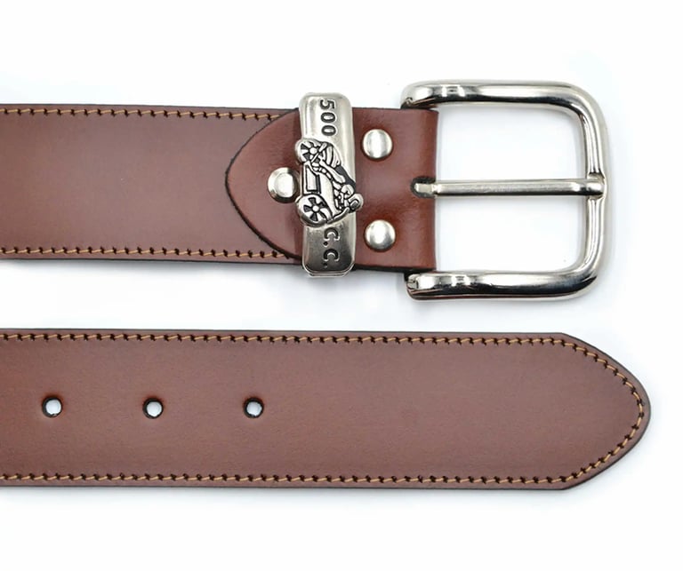 brown leather belt with classic buckle