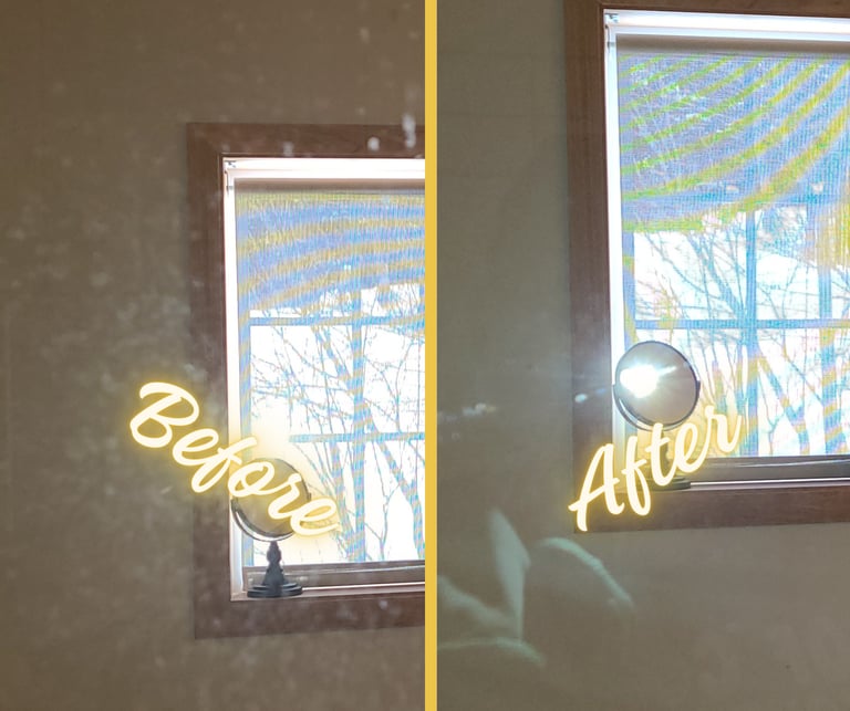 Before and after shower glass