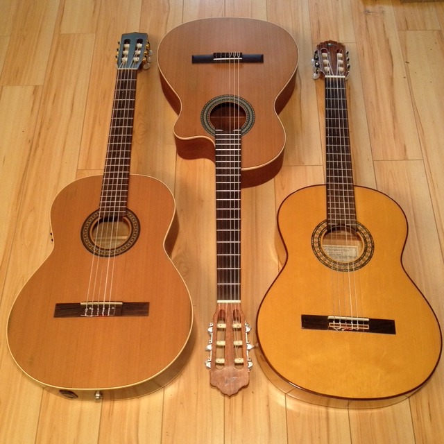 Three of my classical guitars, photo used in my YouTube intro