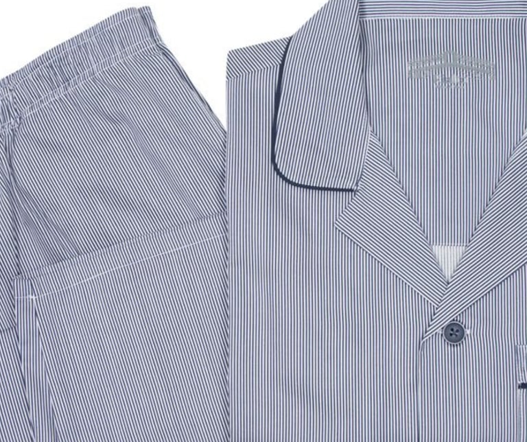 a blue stripped pyjama set by Wilson and Sloane