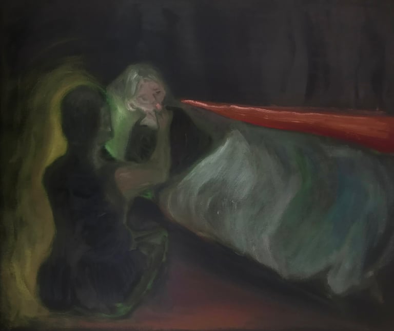 Modern figurative oil painting titled Self-sacrifice by Lina Mikuzyte