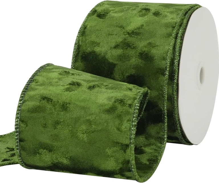 Velvet 4" Wired Ribbon - Olive Green