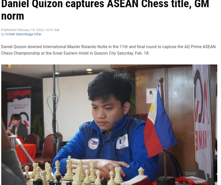 IM Daniel Quizon from Philippines captures ASEAN Chess title, GM norm. AQ Prime ASEAN Chess 