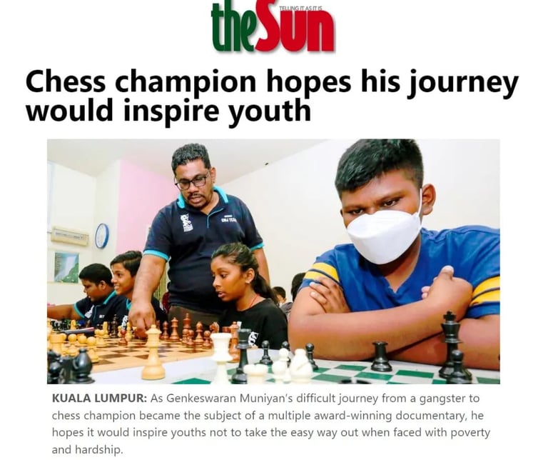 IA Genkeswaran - Founder of Chessmaster Journey, featured in The Sun Daily newspaper. Malaysia Chess