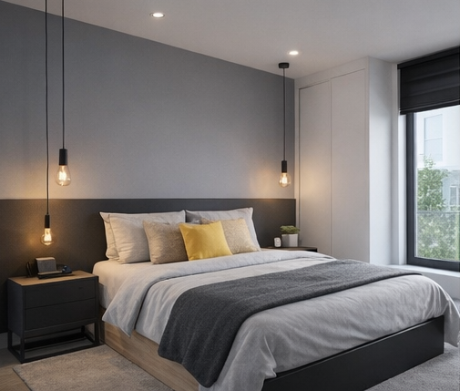 dormitorio moderno pequeño de estilo minimalista